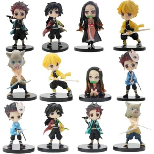 6pcs/set Anime Demon Slayer Kimetsu No Yaiba Figure Q Posket Kamado Tanjirou Kamado Nezuko Agatsuma Pvc Figurine Toys 6cm