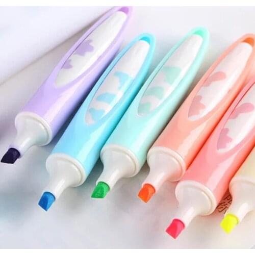 6Pcs Creative New High Capacity 6Colors Highlighter Hand Account Marker Pen Drawing Pen Marcador Child Gift Office&School Supply
