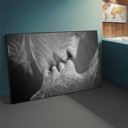 Abstract Kiss Love Poster Canvas Painting Black and White Wall Art Pictures Print Gallery Living Room Bedroom Home Decorations