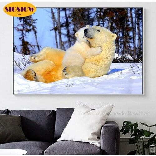 5D DIY Diamond Embroidery Animals Cross Stitch Daimond Painting Polar Bears In Snow Full Set Drill Round Decor Living Room Gifts