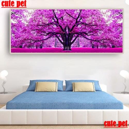 Large Full Square Diamond DIY Diamond Painting Pink tree Embroidery Cross Stitch Rhinestone Mosaic Painting Home Decor cute pet