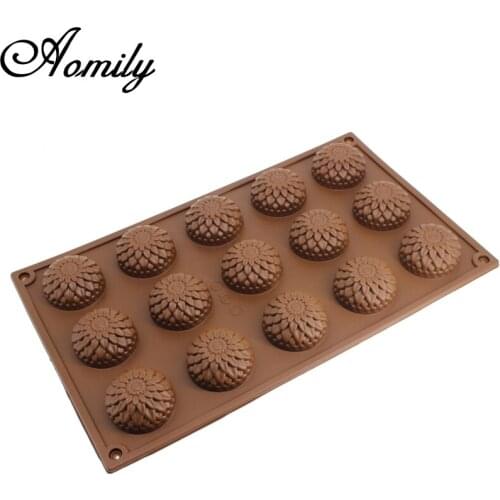 Aomily 15 Holes 3D Chrysanthemum Sunflower Shaped Silicone Soap Candy Fondant Chocolate Kitchen Mould Silicone Cookies Cake Mold
