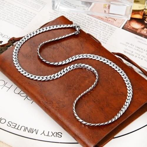 BOCAI New real solid s925 sterling silver fashionable style flat cut clavicle chain simple sideways snake bone Man necklace