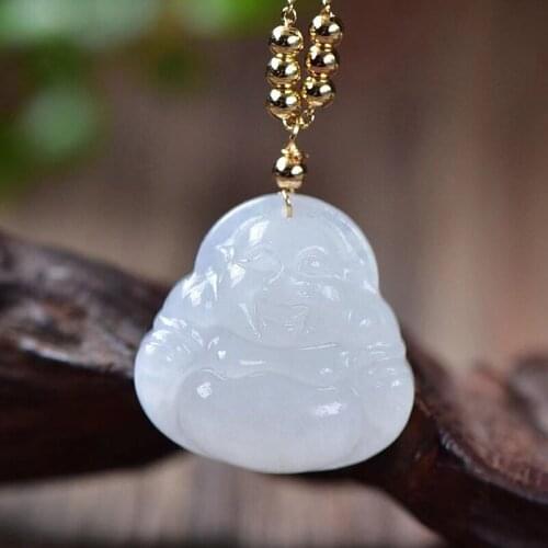 Wholesale Hetian White Natural Stone Pendant Laughing Buddha Pendant Clavicle Chain Necklace Charm Fashion Jewelry