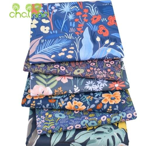 Chainho,Printed Twill Cotton Fabric,Dark Blue FLoral Series,For DIY Sewing Quilting Baby & Childrens Bed Clothes Material