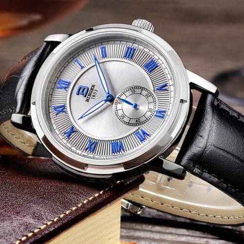 Double Tourbillon Switzerland Watches BINGER Original Mens Automatic Watch Self-Wind Fashion Men Mechanical Wristwatch Leather