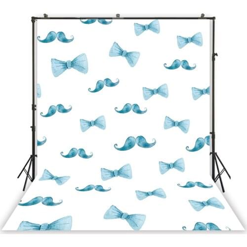 Watercolor Seamless Pattern Light Blue Moustache bow-tie Backdrop Little Man Portrait Background Photocall Birthday Backdrops
