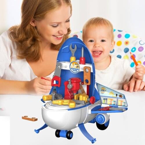 Kids Pretend Play Toy Boy Repair Tools Mini Kitchen Children Cookware Girls Makeup Pretend Toy With Airplane Organizer