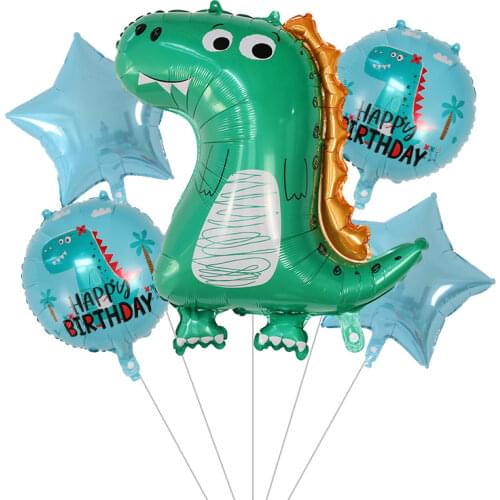 5pcs 18inch Star Cartoon Dinosaur Foil Balloons Animal Dino Helium Globos Happy Birthday Party Decoration Baby Shower Kids Toys