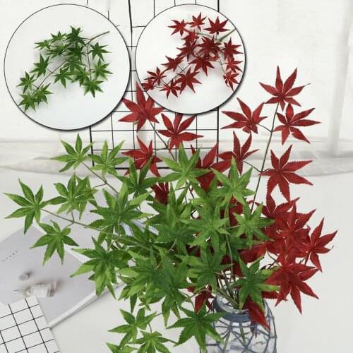 Autumn 3 Forks 17 Heads High Simulation Artificial Silk Green Plants Decor Home Party Christmas Garden Maple Leaf Plants Wall