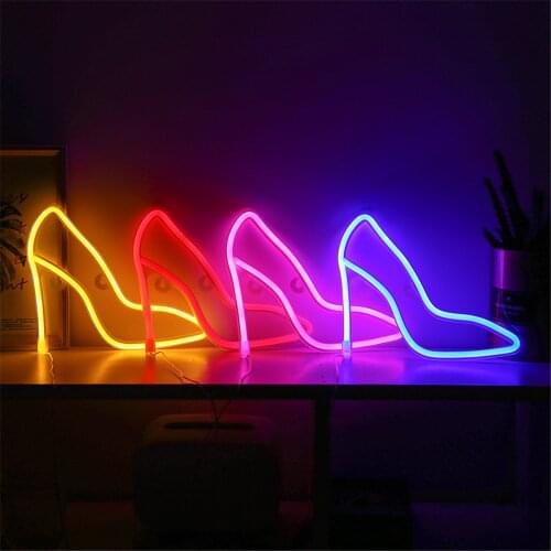 Colorful Led Neon Sign Night Light High Heeled Shoes Shaped Decorative Table Lamp For Home Party Wedding Xmas Gift Lamp