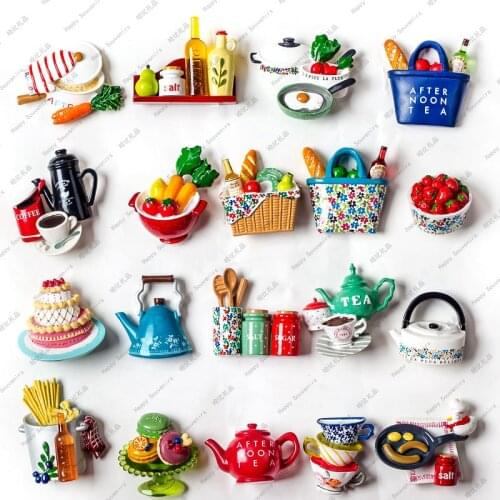 Creative 10Pcs Cartoon Grocery Store Fridge Magnets Crafts Stereo Magnet Tourist Souvenir Refrigerator Sticker Home Decor Gifts