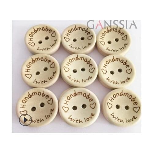 50pcs/lot Round Natural wooden 2 holes buttons, Handmade with love wood button, Accssories sewing button (ss-1047)