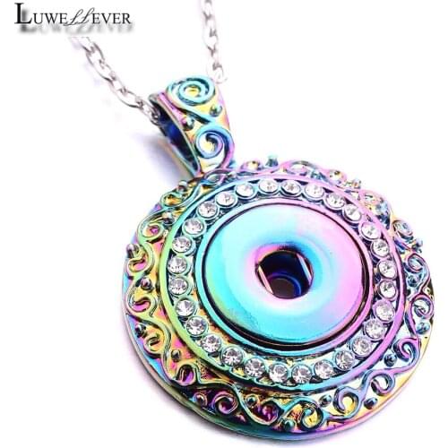 Luwellever Hollow Geometric Crystal Pendant Interchangeable Ginger Necklace 049 Fit 18mm Snap Button Charm Jewelry For Women