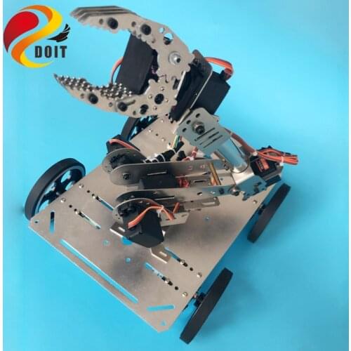 DOIT C600 NEW Robot Metal Smart 4wd Car Chassis with Robot Arm/Manipulator+Gripper/Claw DIY RC Toy Robotic Model