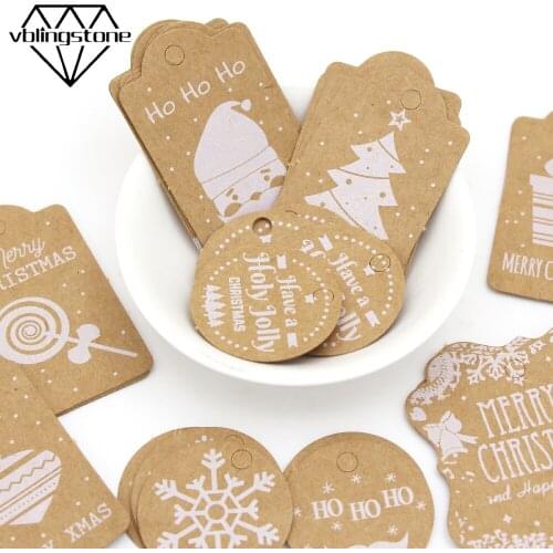Multi Style Kraft Paper Tags Merry Christmas Hang Tag With Rope Handmade Thank You Labels For New Year Xmas Wrapping Supplies