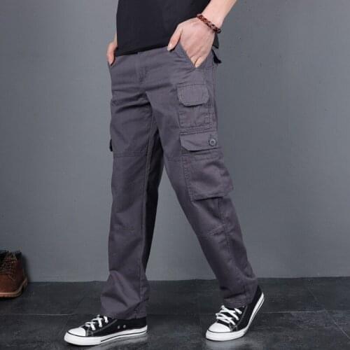 Men Cargo Pants Cotton Tactical Multi-Pocket Overalls Male Combat Casual Trousers Military Work Baggy Straight Outwear Pants