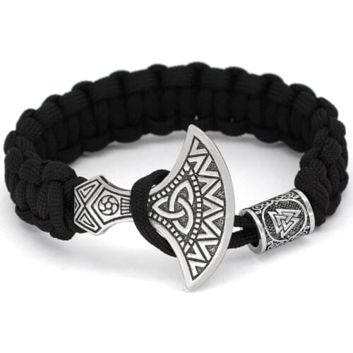 Men norse viking axe odin symbol raven amulet Valknut Paracord Bracelet