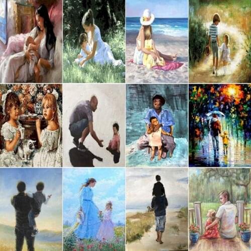 Gatyztory DIY Acrylic Adult Paint by Numbers Kits for Adults Kids Figure Mom And Me Oil Painting Number Kit Home Decor Wall Art