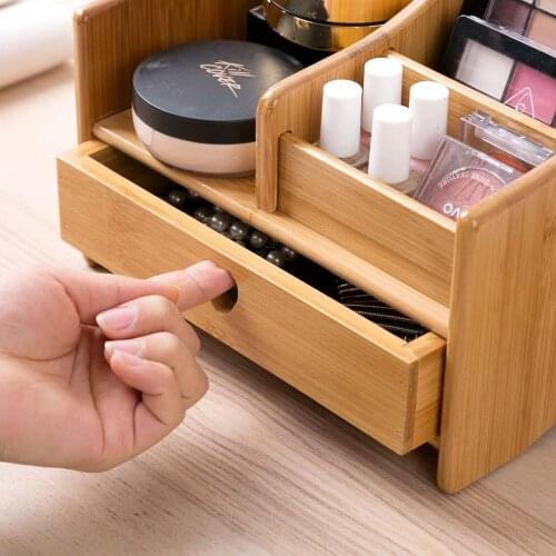 New Hot Wooden Makeup Organizer Cosmetic Storage Box with Drawer Desktop Sundries Storage Rack Jewelry Organizer Container