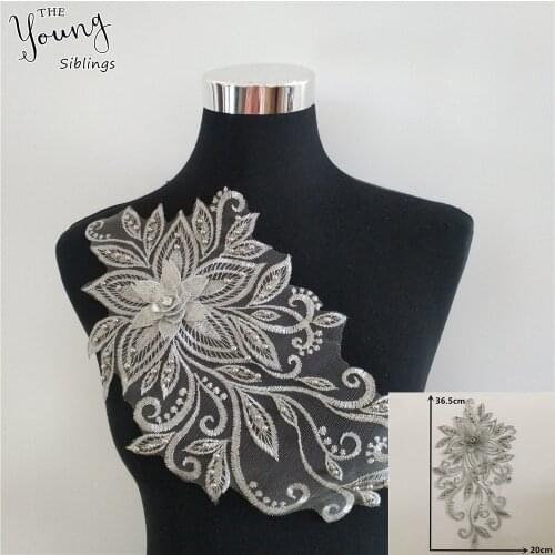 New arrive 3D Flower Embroidery ABS pearl Lace Collar Fabric Applique DIY Craft Tulle Lace Neckline Dresses Decorate Accessories