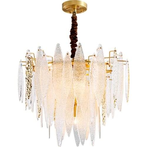 New arrival Copper Pendant Lights Contemporary Fashion Leaf Glass Crystal Lampshade Personality Hotel Home Decoration Lighting