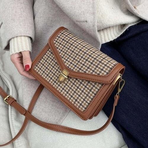New Fashion Woolen Plaid Crossbody Bags for Women 2021 Luxury Design High Quality Female Purse Ladies Shoulder Messenger Bags