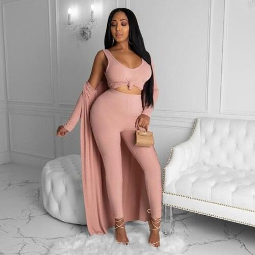 Skinny Legging Cardigan Tracksuit For Women Three piece set top and pants Coat Women Matching Set Outfit Bodycon Crop Tank Top