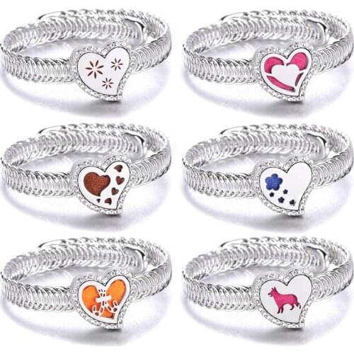 Wholesale Heart Elastic bracelet Bangle Christmas Stainless Steel Essential Oil Aroma Diffuser Perfume Aromatherapy Bracelet