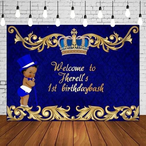 Custom Royal Blue Boy Birthday Baby Shower Party Backdrop Little Prince Gentleman Banners Photo Studio Background Curtain Decors