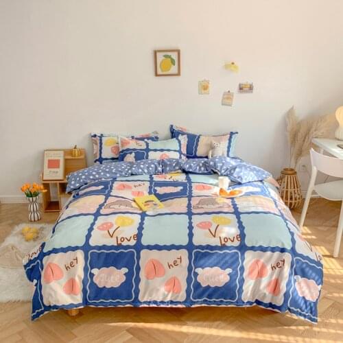Cartoon Blue Plaid Pattern Duvet Cover Children 175x220/200x230 Pillowcase 3pcs Duvet Cover Set,Quilt Cover,Bed Sheet