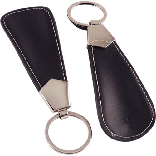 Portable Stainless Steel Shoe Horn Foldable PU Leather Handle With Keychain For Home