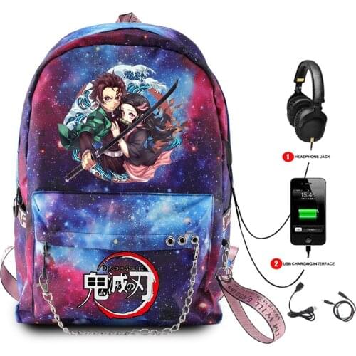 Demon Slayer Cosplay Bag Kimetsu no Yaiba Kamado Nezuko Kamado Tanjirou Backpack USB Charging Rucksack Schoolbag Travel Bag