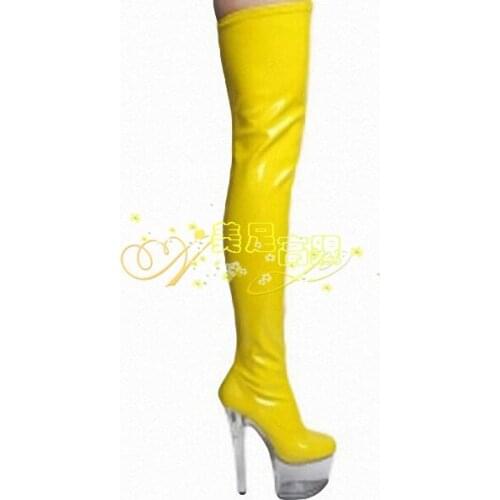 Lucky2021 Super Slim Heel Waterproof Platform High Tube Leather Children Stage Same Size Shoes Over Knee Boots