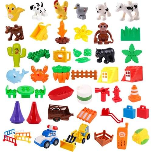 Big Size Building Blocks Animals Car House Tree Swing Diy Accessories Compatible with Duploed Toys for Children Kids Gift
