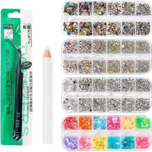 Swarovsky 12 Grids Mix Color Flatbacks No-Hotfix Rhinestones CRYSTAL Nail Art Fancy Stones For Nails