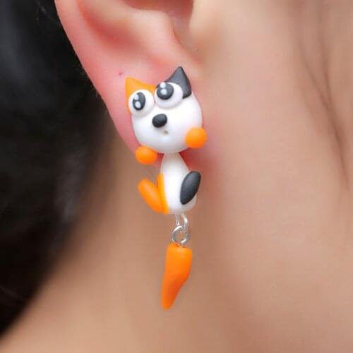 TTPAIAI 30 Brand Fashion Jewelry Cat Stud Earrings DIY Handmade Polymer Clay 3D Cute Animal Earrings For Women Girl Kids Gift