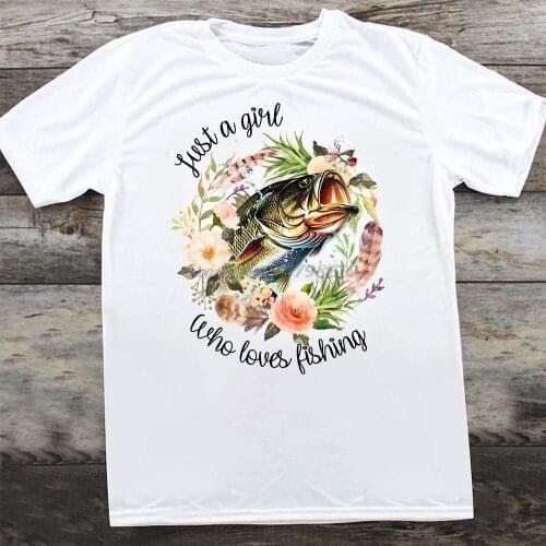 Womens Floral Just A Girl Who Loves Fishing T Shirt For Fisherman Men Cotton Tees Streetwear Harajuku