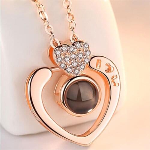 I Love You 100 Languages Projection Pendant Necklace Romantic Love Memory Wedding Necklace Women Choker Lover Charm Gift