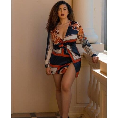 2021 Summer Autumn Plus Size Womens Dresses Loose cool Printing Office Ladies Fashion Sexy Exotic Style V-neck Dress