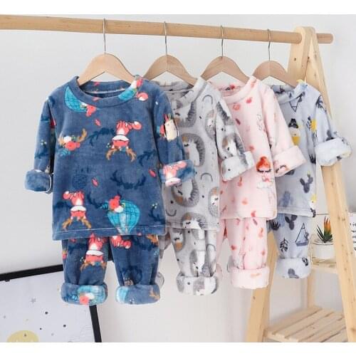 Winter Children Fleece Pajamas Warm Flannel Sleepwear Boys Girls Velvet Kids Pijamas Homewear Boy Cartoon Pyjamas Sets for 2-12Y