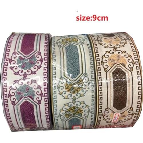 10yards/lot Woven Jacquard Ribbon 9cm flowers pattern blue and beigebbackground For curtain and clothing accessory LS-0409