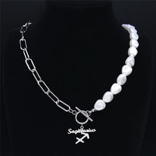 2021 Astrology Stainless Steel Imitation Pearls Punk Sagittarius Necklaces Women Chain Necklace Jewelry bijou femme NXS03