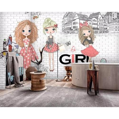 Beibehang custom made Large 3d Wallpaper Hand drawn urban fashion girl White brick city photo background wall 3d wallpaper