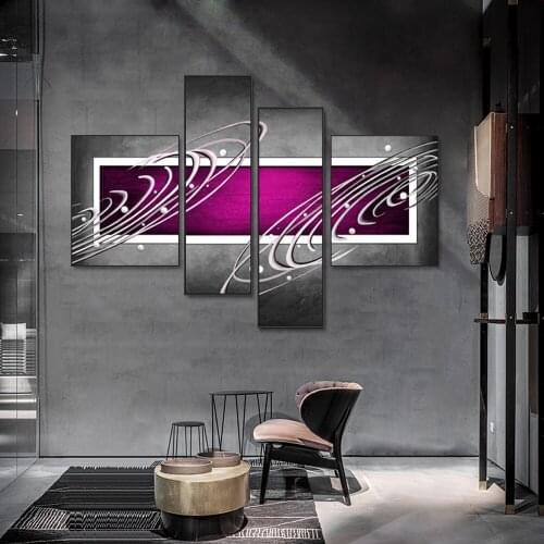 4 Modules Abstract Art Canvas Posters Print on the Wall Decor Four Colors Lines Painting for Living Room Cuadros Decoration