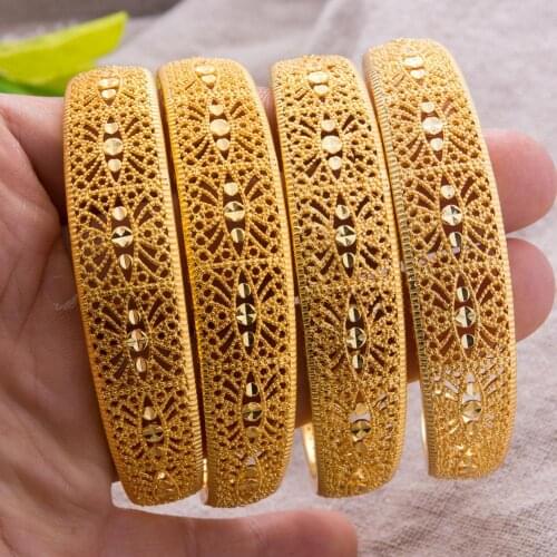 4Pcs 24K Ethiopian Arabia Gold Color Cuff Bangles For Women Girl Indian dubai African wedding Bangls Bracelet Party bridal Gift