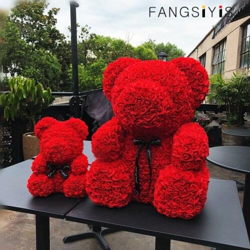 40cmDIYRose Bear Hot Valentines Day Gift Box Girlfriend Wife Women PE Teddy Artificial Flower Decor Home Wedding Party Crafts