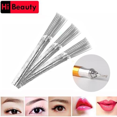 5pcs/lot Broom Shaped Disposable 40 Pin Round Microblading Tattoo Needles For Manuel Pen 3D Permanent Fog Eyebrow Lip Makeup