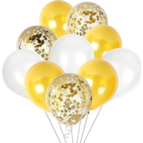 50pcs/lot Gold Latex Balloons + 12 Clear Confetti Pieces Set Thick Party Decorations For Birthdays, Anniversaries & Wedding