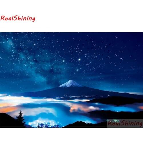 5D Diy Diamond Painting full Square Diamond Cross Stitch Diamond Embroidery Mount Fuji night view for room Decor H2146